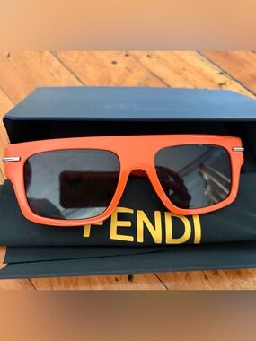 Fendi Orange Rectangular Sunglasses, case and cloth included